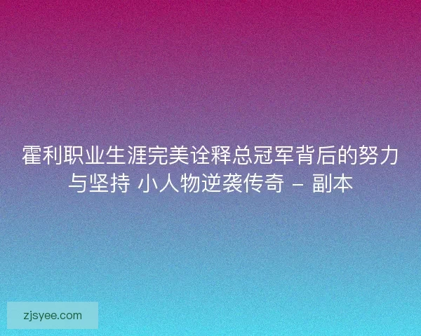 霍利职业生涯完美诠释总冠军背后的努力与坚持 小人物逆袭传奇 - 副本